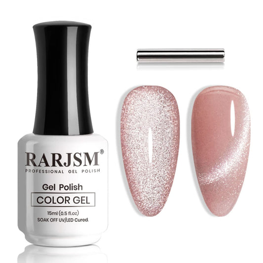 RARJSM Nude Sheer Pink Cat Eye Gel Nail Polish Silver Glitter 15ml 9D Cateye Galaxy Shimmer Velvet Ice Pink Gel Polish Single Bottle with Magnet Stick UV LED Curing Require Soak Off Home Salon | alldaygood beauty