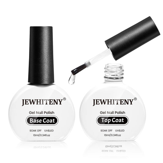 JEWHITENY 2 Bottles 10ML Gel Top Coat and Base Coat Set Gel Polish Long Lasting Glossy Shine Effect DIY Nail Art Design Need U V Lamp Curing | alldaygood beauty