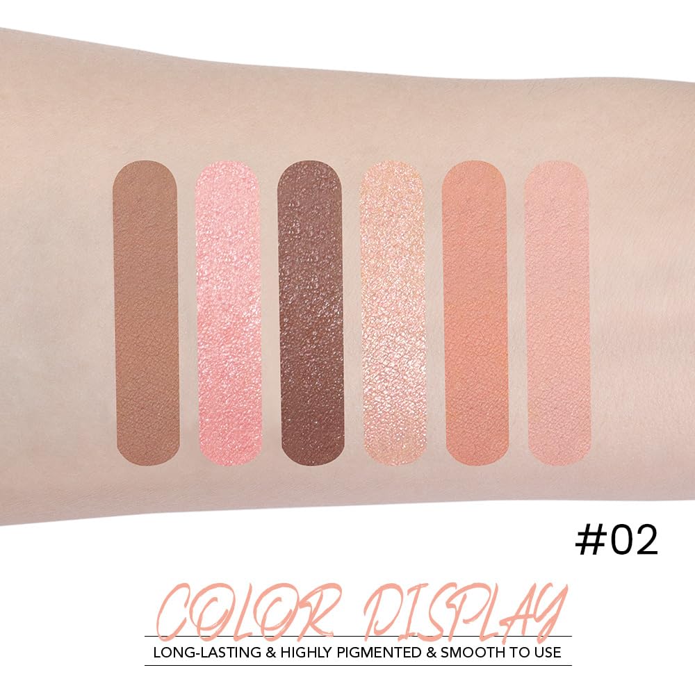 6-Color Eyeshadow Palette Makeup,Velvety Matte & Shimmer Eyeshadow Blend,Warm Peach & Rose Gold Tones Eye Makeup, Long-Lasting Naturing-Looking,Built-In Mirror#02