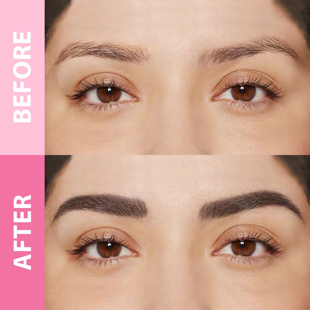 evpct 1Pcs Black Brown Magic Microblading Eyebrow Contouring Pen Brow Pencil, with 4 Brush Micro-Fork-Tips Precise Applicator, Dual-ended Eyebrow Brush, Hair Like Strokes, Natural Looking Brows