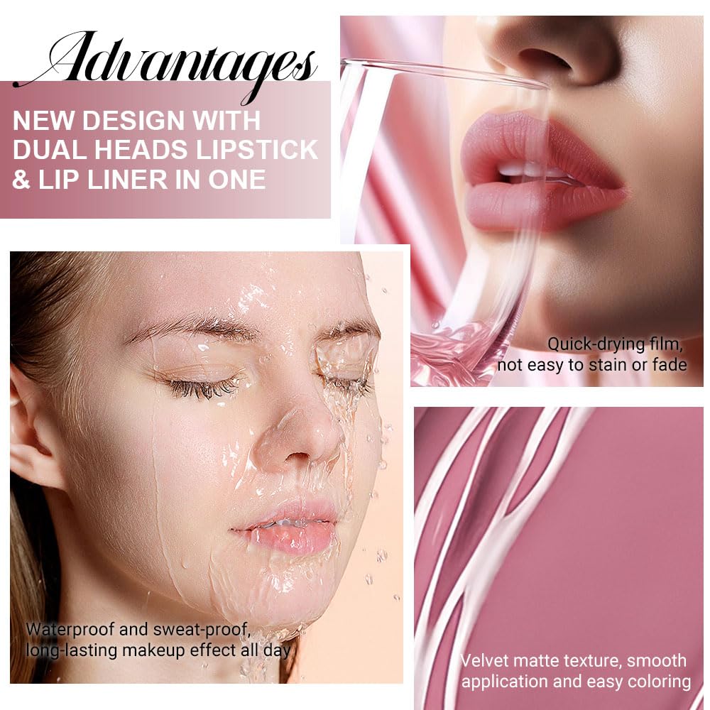 Kaely 2-in-1 Matte Lipstick and Lip Liner, Liquid Lip Stain Makeup for women Long Lasting Waterproof Smudge Proof, labiales matte mate larga duracion listip 24 hours originales, 34 Mauve