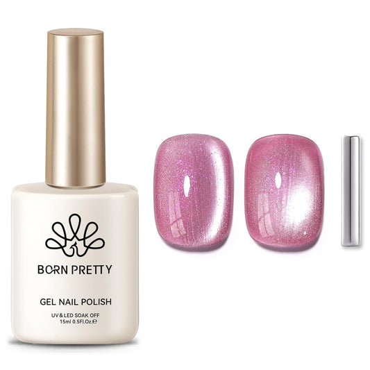 BORN PRETTY Cat Magnetic Eye Gel Nail Polish, Pink Glitter Cat Magnetic Gel Nail Polish, Midnight Rose Magnetic Nail Polish for Nail Art Manicure Salon DIY at Home 15ML | alldaygood beauty