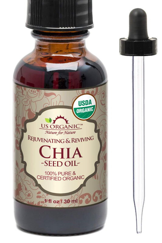 US Organic Chia Seed Oil, Certified Organic, Pure & Natural, Cold Pressed Virgin, Unrefined, Sourced from Paraguay, in Amber Glass Bottle w/Glass Eyedropper (1 oz (30 ml)) | alldaygood beauty