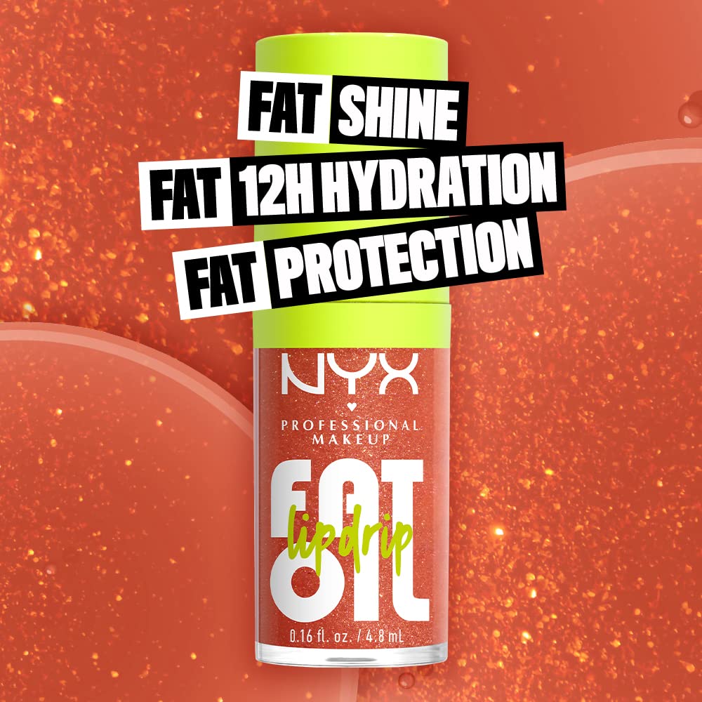 NYX PROFESSIONAL MAKEUP Fat Oil Lip Drip, Moisturizing Lip Oil Gloss, Vegan Tinted Formula, Up to 12 HR Hydration - Follow Back (Shimmering Warm Nude)