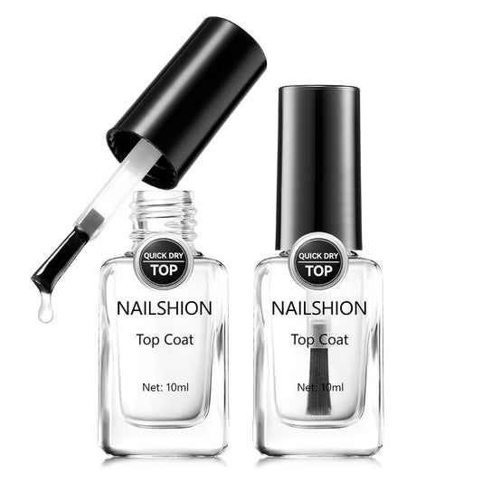 2Pcs Top Coat for Nail Polish, Quick Air Dry Clear Regular Nail Polishes High Shine Finish Long-Lasting Color Protection No Chip Vegan Hema-free Non-gel Salon Nail Art Gift for Women | alldaygood beauty