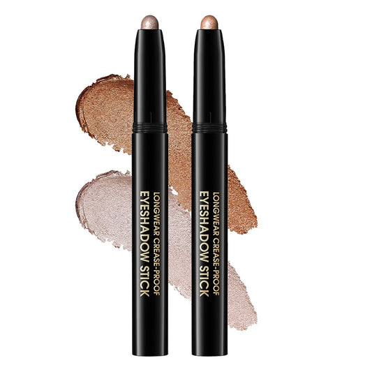 Eyeshadow Stick, Shimmer and Matte Cream Eye Shadow Brightener Sticks Eyeliner Pencil Crayon, Waterproof Long Lasting Eye Highlighter Stick Makeup,0.056 Oz(2PCS #1-Caramel+#9-Champagne) | alldaygood beauty