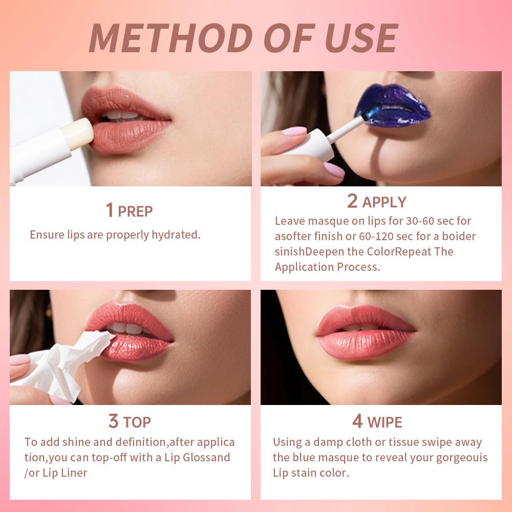 Lip Stain Peel Off Set–Long Lasting Waterproof Lip Tint, Smudge Proof Transfer Resistant Lip Stains Tattoo,High Pigment Matte Lip Color, Kiss Proof Peel Off Lip Stain Masque, Stay Lip Makeup 01+04