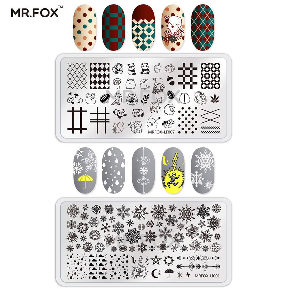 MRFOX Nail Print Board Set Christmas Snow and Lightning Theme Pattern Leaf Nail Art DIY Stamping Template