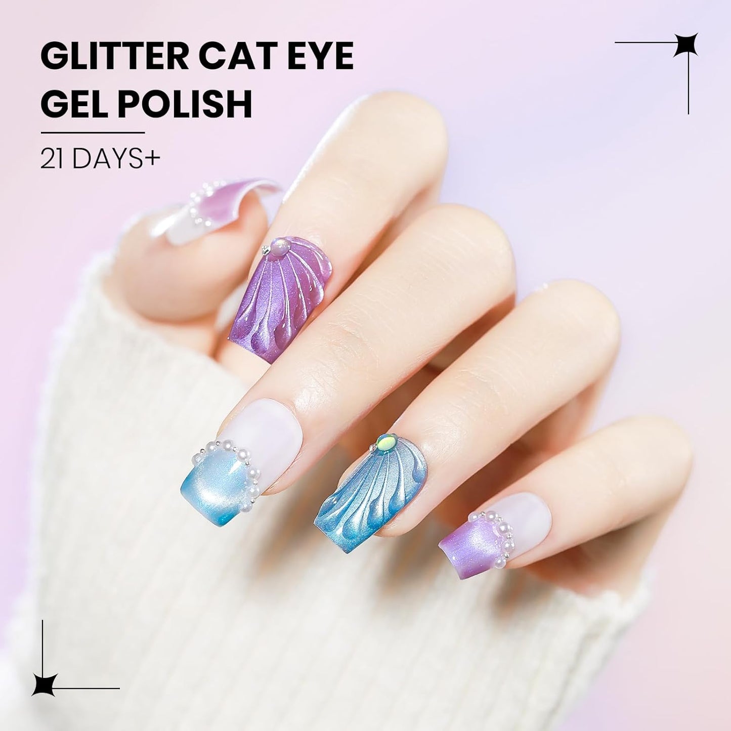 Aurora Magnetic Cat Eye Gel Nail Polish 12 Colors Mermaid Shimmer Glitter Cateye Gel Polish Spring Summer Colors Cat Eye Manicure Gift Soak Off Lamp Salon DIY at Home