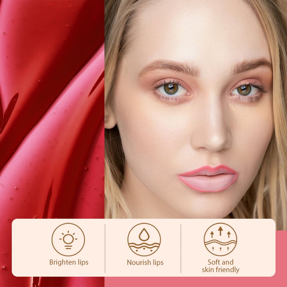 Matte Lip Gloss Stain-Peel Off Lip Liner Tattoo, Pinkish Red Lip Tint，Long Lasting Peel Off Lip Stain, Waterproof Transfer-proof Lip Mask Lip Liner Peel Off Lip Gloss,Stayn Lip Makeup. #06