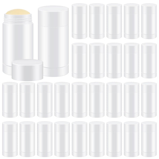 30 Pcs Empty Deodorant Containers Twist up Filling Stick Plastic Deodorant Container Refillable Bottles Bottomfill Round Lip Balm Tubes for Homemade DIY Lipstick Crayon(15 ml,White)