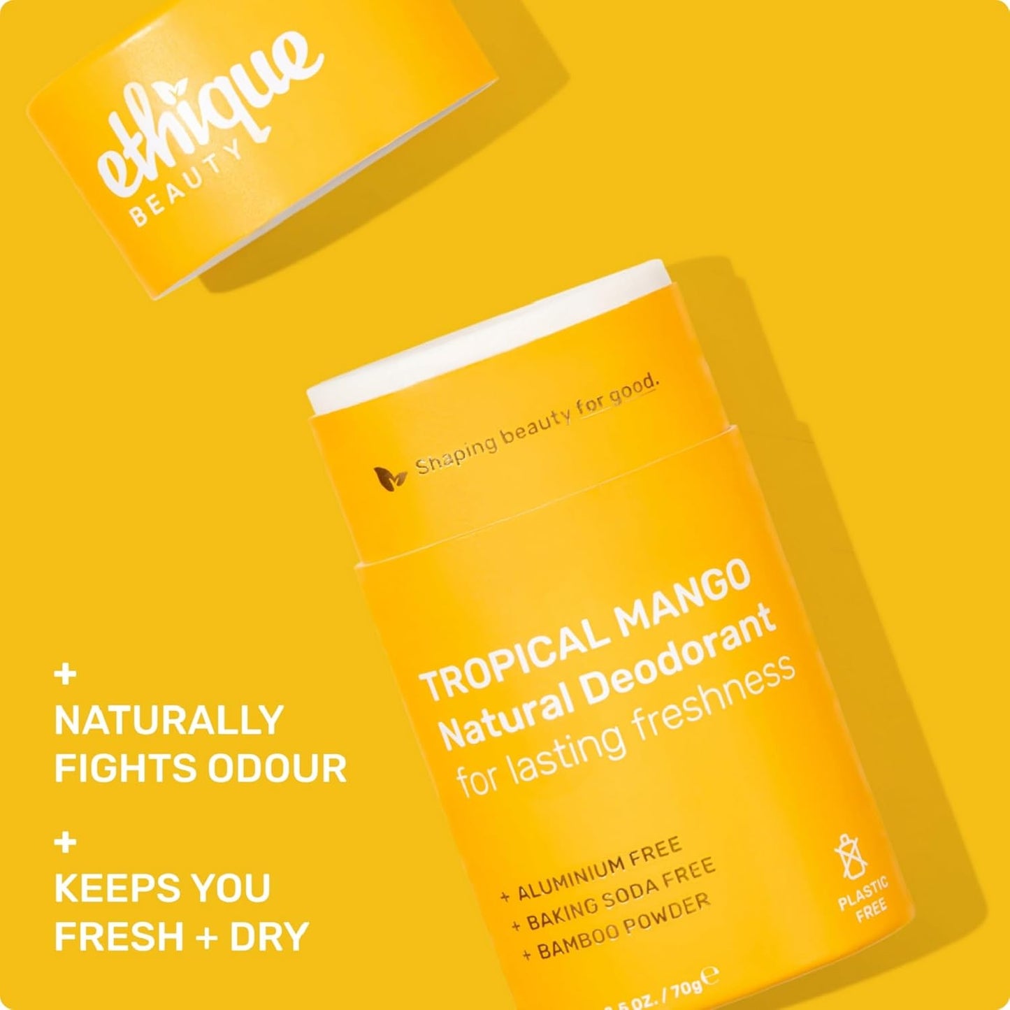 Ethique Beauty Tropical Mango Deodorant Stick for Men & Women - Aluminum-Free, Plastic-Free, Vegan, Cruelty-Free, Eco-Friendly, 2.5 oz