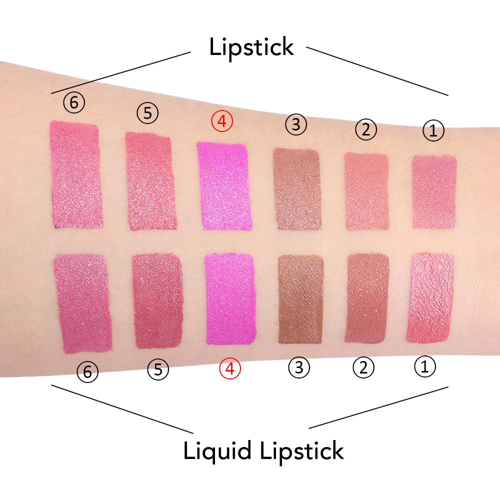 evpct 2 in 1 Hot Pink Glitter Metallic Shimmer Diamond Lipstick and Lip Gloss Set for Women Long Lasting Waterproof, Rose Pink Sparkle Glitter Shiny Lipstick and Lip Liner Makeup Set, 04#