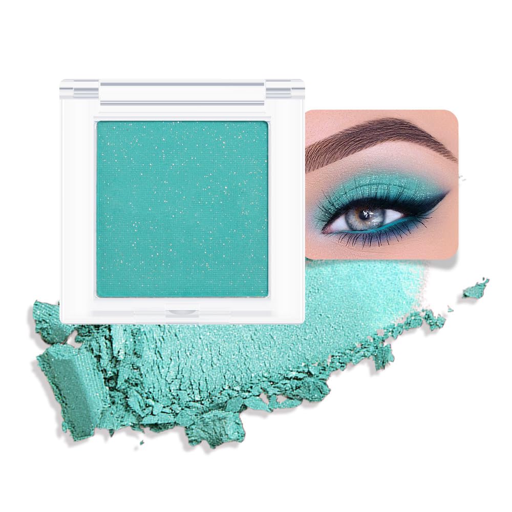 Shimmer Single Eye Shadow Palette Makeup, Mint Green Shimmer Monochrome Eyeshadow Halloween Birthday Party Wear For Green Blue Eye, Pigmented Waterproof Sombras Para Ojos