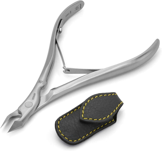 GERMANIKURE Tapered Professional Cuticle Trimmer - 3/4 Full Jaw Nipper - Ethically Made in Germany - FINOX Stainless Steel Sharp Cuticle Remover in Leather Case – Manicure Tool, r157, 7mm | alldaygood beauty