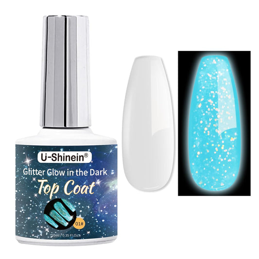 Glow In The Dark Gel Polish - Glitter Luminous Blue Nail Gel Top Coat with Fine glitter decoration No Wipe Long-lasting Transparent Glow UV LED Needed, Perfect for Any Festival Halloween | alldaygood beauty