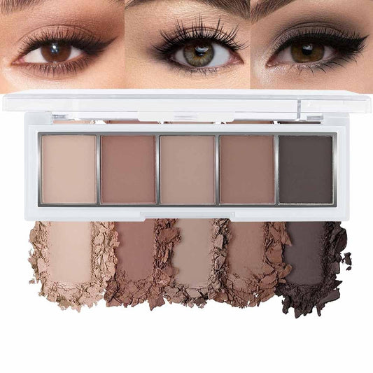 5 Colors Matte Nude Eyeshadow Makeup Palette, Nude Brown Cocoa Taupe Ebony Black Smokey Matte Cream Mini Eye Shadow Palette Makeup for Older Women Blue Green Eye, Contour Palettes sombras de ojos | alldaygood beauty