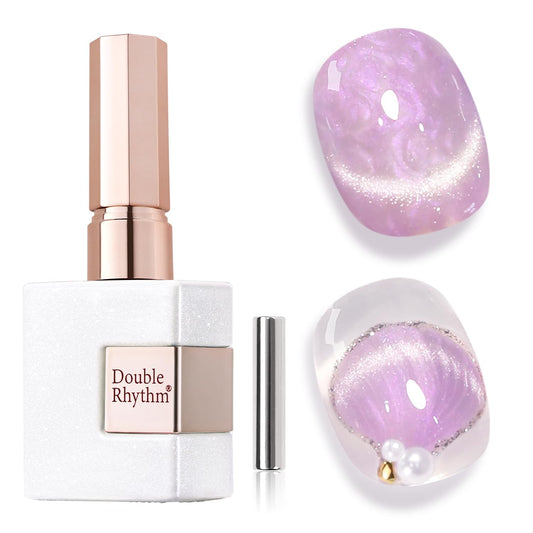 Double Rhythm 15ML Ice Glass Cat Eye Gel Polish with Magnet Holographic Glitter Shimmer Translucent Sheer Color Salon Soak Off Magnetic Nail at Home (Mermaid Purple-MC1136) | alldaygood beauty