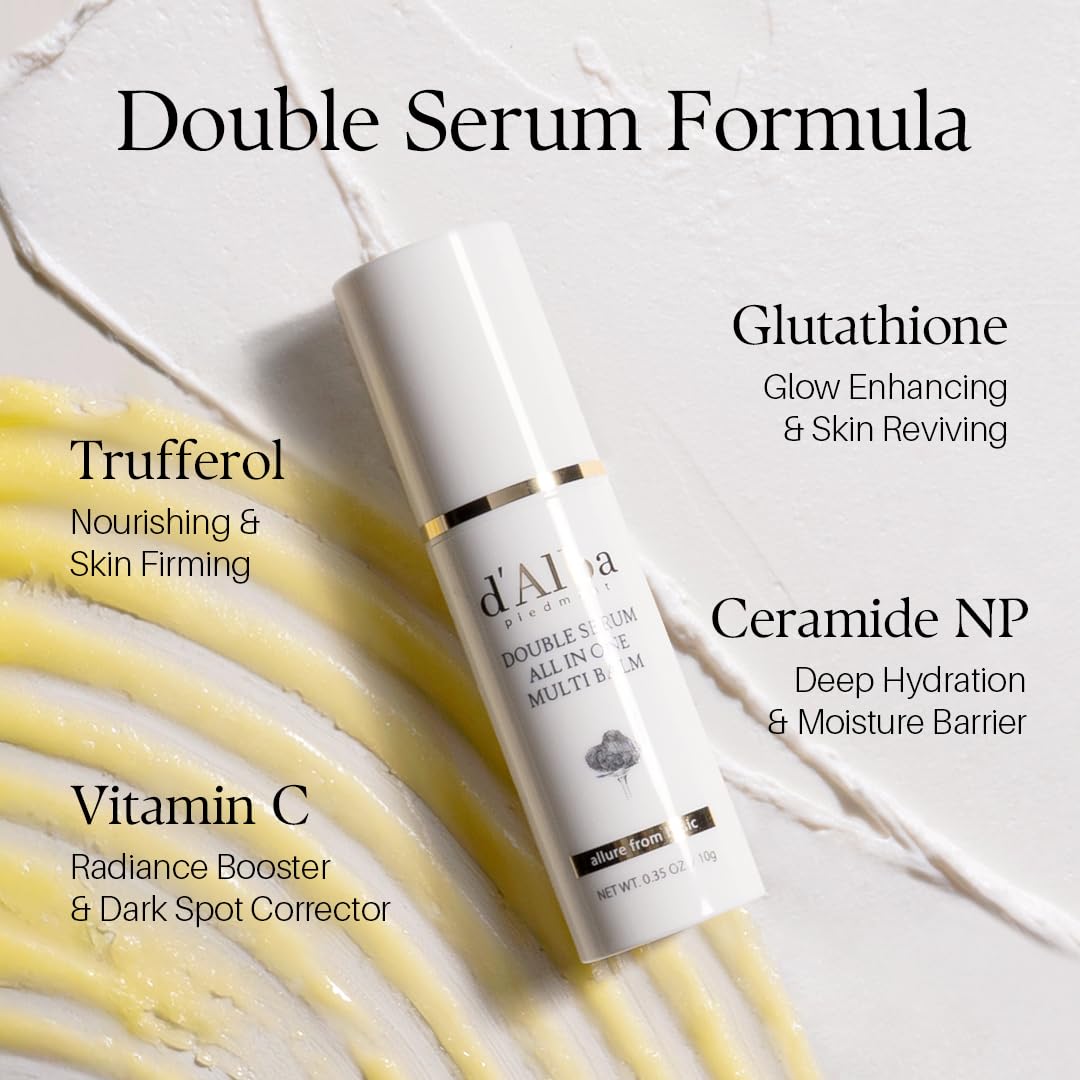 d'alba Piedmont Italian White Truffle Double Serum All-in-one Multi Balm, Vegan Skincare with Vitamin C and Vegan Collagen, 3-in-1 Anti Wrinkle, Eye Treatment, Dark Spot Remover