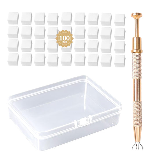 Nail Sponges Set for Ombre Gel,Nail Art Tools Set-100Pcs Nail Sponges With Gold Grabbing Pen Transparent Plastic Storage Box Used to Store Nail Art Tools