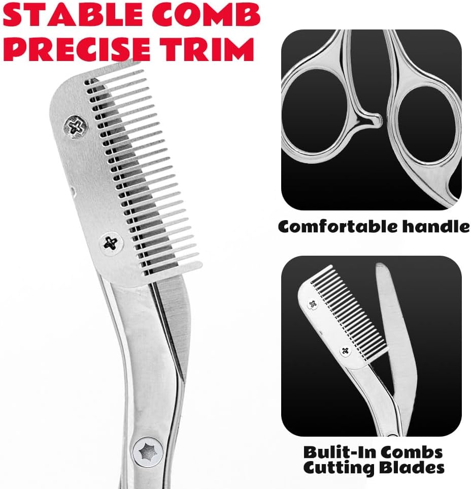 Eyebrow Scissors with Comb, Stainless Steel Facial Grooming Scissors Kit, Professional Precision Eyebrow Trimmer, Perfect For Gifts for Men and Women (Grey)