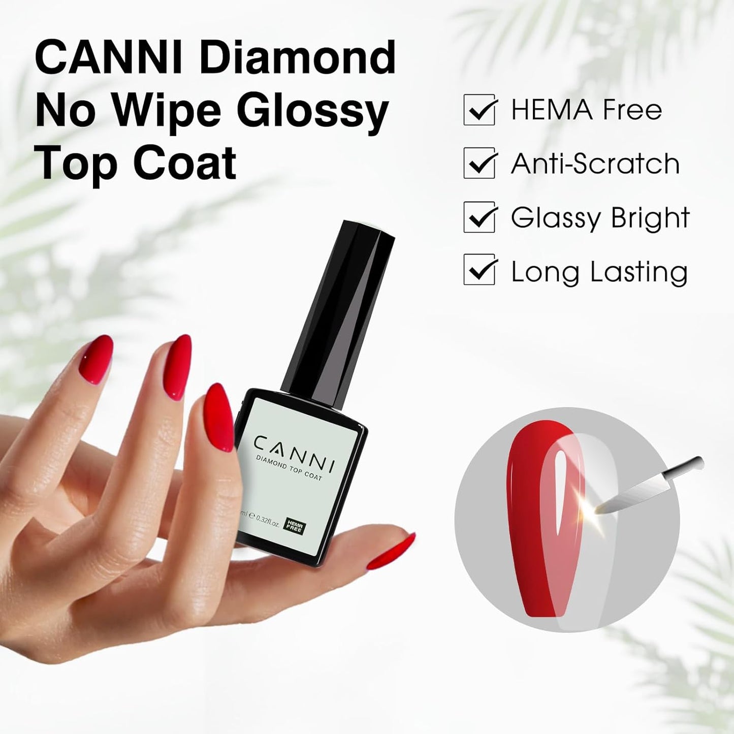 CANNI Tempered Gel Top Coat – 9ML High-Gloss Soak-Off UV/LED Nail Polish Top Layer for Long-Lasting Gel Nails, DIY or Salon Use