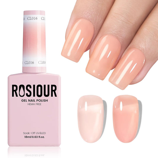 HEMA and TPO Free Light Nude Pink Gel Nail Polish - 18 ML Jelly Sheer Pink Orange Nail Polish Gel, Long Lasting Neutral Clear Blushed Apricot Color Soak Off Cured for Home Nail Art Salon DIY | alldaygood beauty