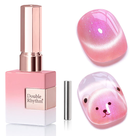 Double Rhythm 0.5 Oz Cat Eye Gel Polish with Magnet Same Color Same Bottle Holographic Glitter Shimmer Translucent Color Salon 15 ML Magnetic Nail Art (Mermaid Pink-MC1175) | alldaygood beauty