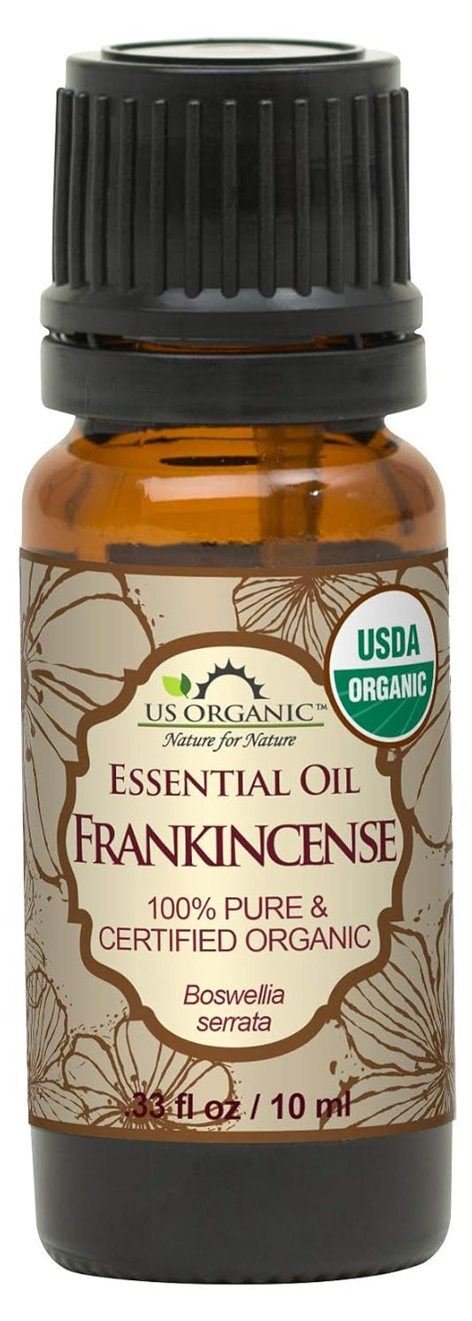 US Organic 100% Pure Frankincense Essential Oil, USDA Certified Organic, Steam Distilled, Boswellia serrata, Sourced from India, Topically or in Diffuser, Perfect for Aging Skin, All skin type (10 ml) | alldaygood beauty