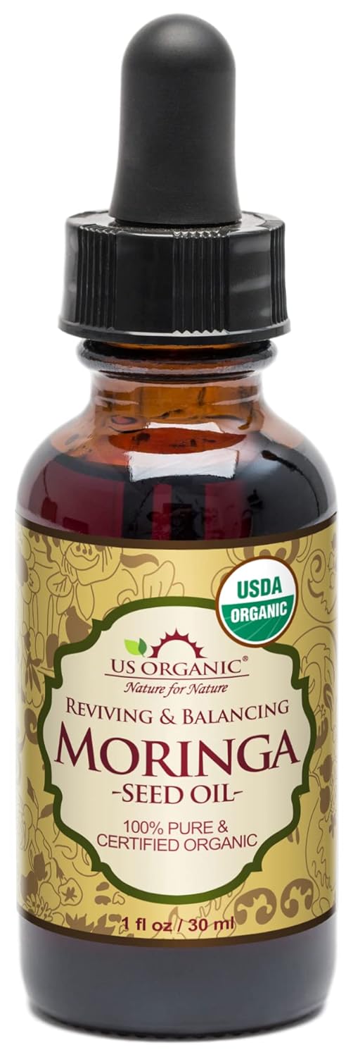 US Organic Moringa Oil, USDA Certified 100% Pure, Cold Pressed & Unrefined Non GMO, Vegan Oil, Natural Moisturizer for Skin, Face, Body, Hair, Good for Hair Growth, Fine Lines, Wrinkles (1 oz (30 ml)) | alldaygood beauty