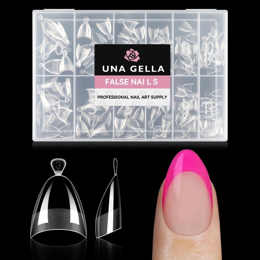 UNA GELLA Almond Gel Nail Tips Short: Half Cover Almond Shape Nail Tips Matte 216pcs Clear Gelly Tips for Saving Nail Extension DIY Nail Art, Self-handle 12Sizes
