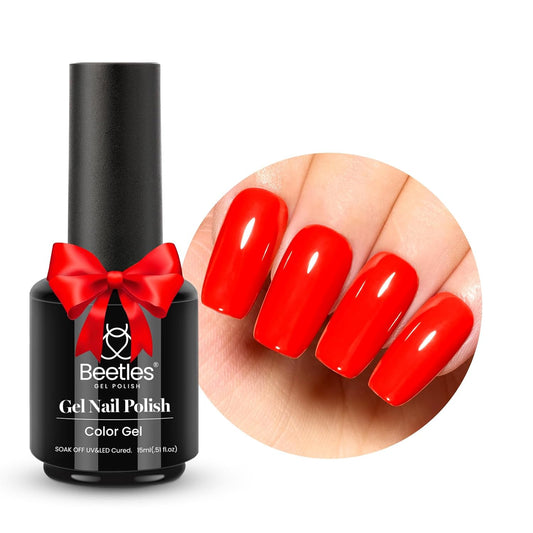 Beetles Bright Red Gel Nail Polish, 15ml Orange Red Gel Nail Polish Gel Soak Off LED UV Manicure Art Design Salon at Home Candied Apple Collection DIY Gift for Women | alldaygood beauty