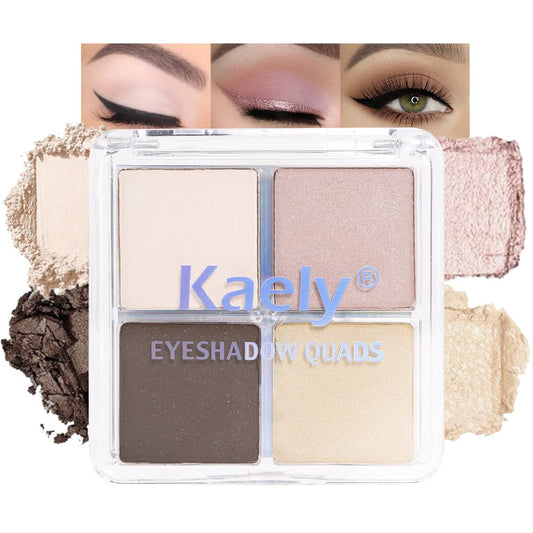 Kaely Powder Eyeshadow Quad, Natural Nude Shimmer Eyeshadow Palette Makeup, Neutral Eye Shadow Palette for Older Women Pigmented Waterproof, sombras para ojos, Blendable, Cruelty-free, 01 | alldaygood beauty
