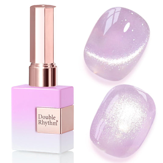Double Rhythm 0.5 Oz Cat Eye Gel Polish with Magnet Same Color Same Bottle Holographic Glitter Shimmer Translucent Color Salon 15 ML Magnetic Nail Art (Purple-MC1158) | alldaygood beauty