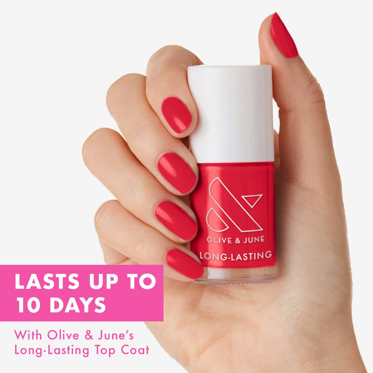 Olive & June Long Lasting Nail Polish | Plump, Gel-Like Finish No Lamp Needed Lasts up to 10 days | Salon-Quality Color at Home | 15-Free, Vegan & Cruelty-Free Chip-Resistant | Hibiscus, Tropical Pink