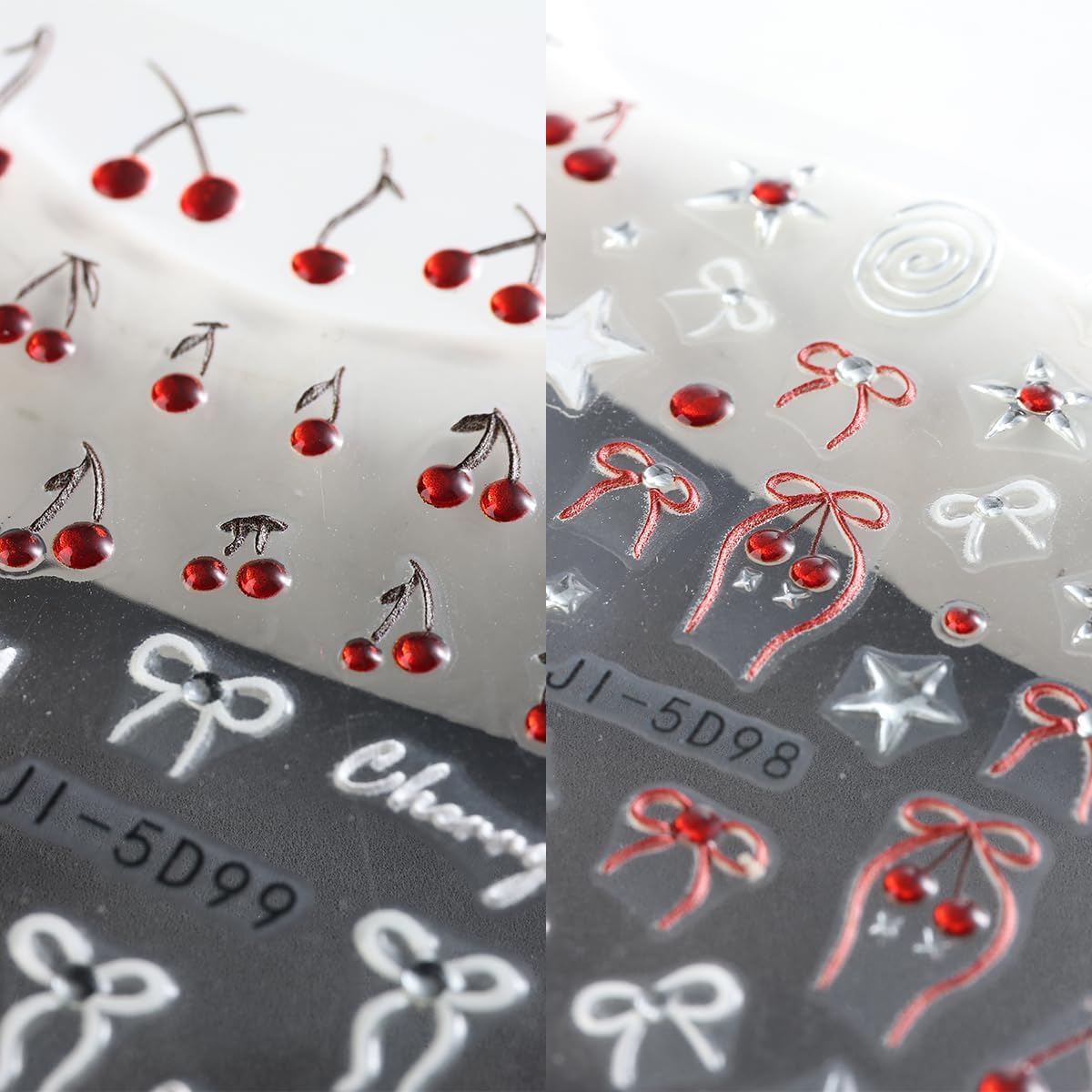 Cherry Nail Stickers 5 Sheets Cherry Blossom Nail Decals Spring Summer Fruits Nail Decoration 5D Embossed Stickers for Nail Art Bows Stars Butterfly Flowers Nail Stickers Manicure Supplies