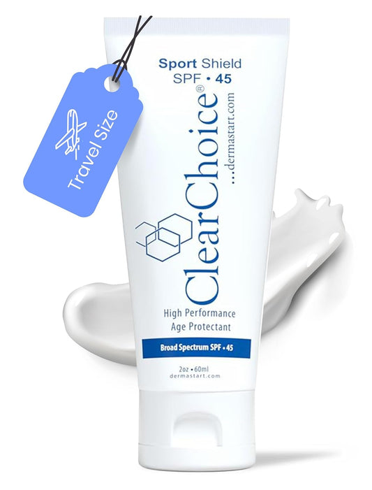 Clear Choice Travel Size Sunscreen for Face SPF 45, Mineral Oil Free Sunblock & Light Moisturizer with Zinc Oxide, Reef-Safe, Broad Spectrum, No White Cast, Dermatologist Recommended 2oz | alldaygood beauty