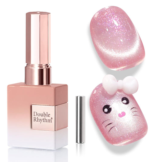 Double Rhythm 0.5 Oz Cat Eye Gel Polish with Magnet Same Color Same Bottle Holographic Glitter Shimmer Translucent Color Salon 15 ML Magnetic Nail Art (Peach Pink-MC1160) | alldaygood beauty
