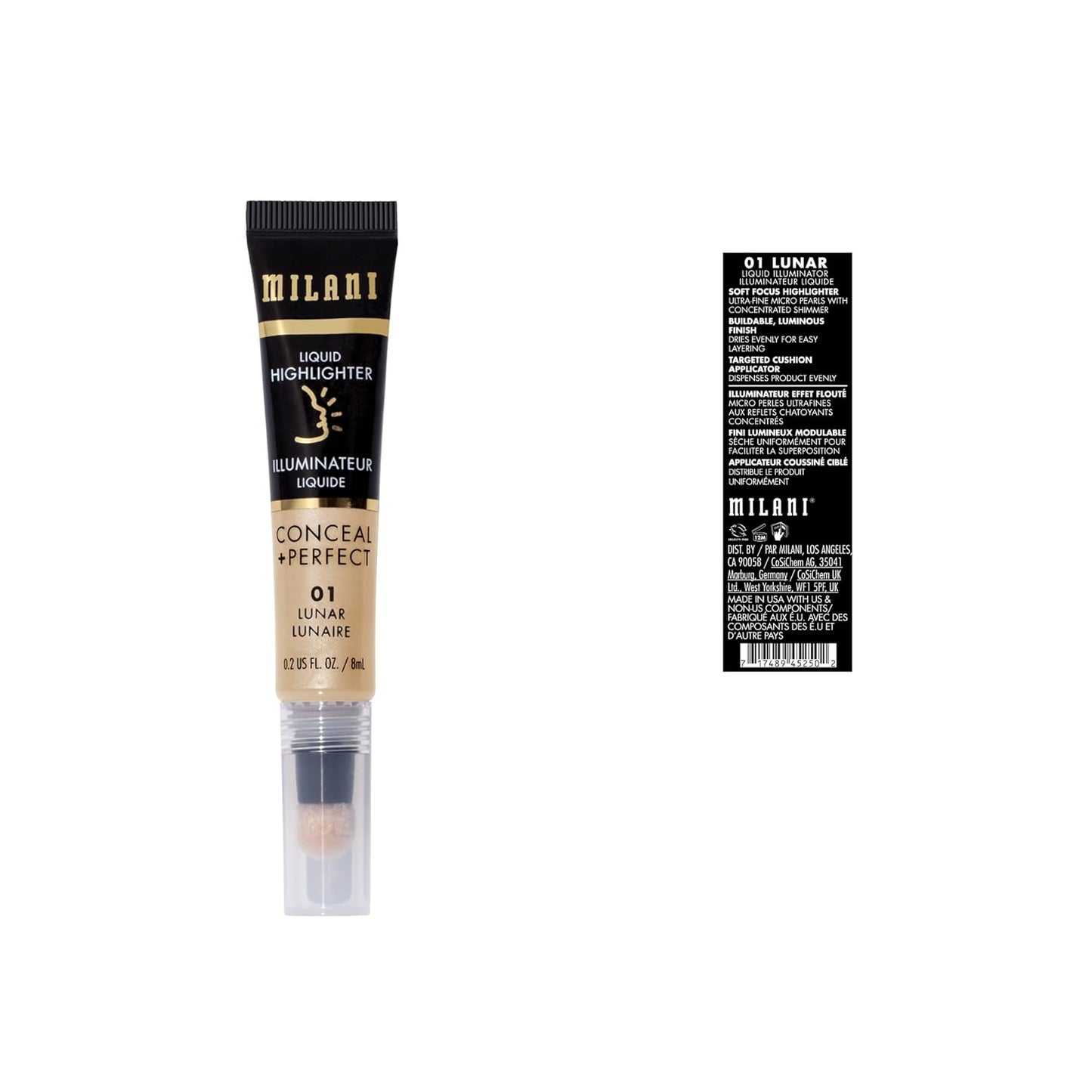 Milani Conceal + Perfect Liquid Highlighter for Added Glow, Face Lift Collection - Lunar