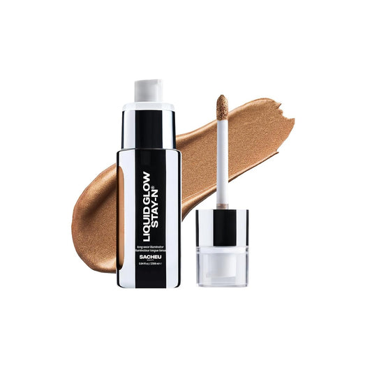 Sacheu Liquid Glow STAY-N Liquid Highlighter & Illuminator Makeup — 30ml Long Lasting Luminous Glow Lightweight Dewy Finish, Golden Hour | alldaygood beauty