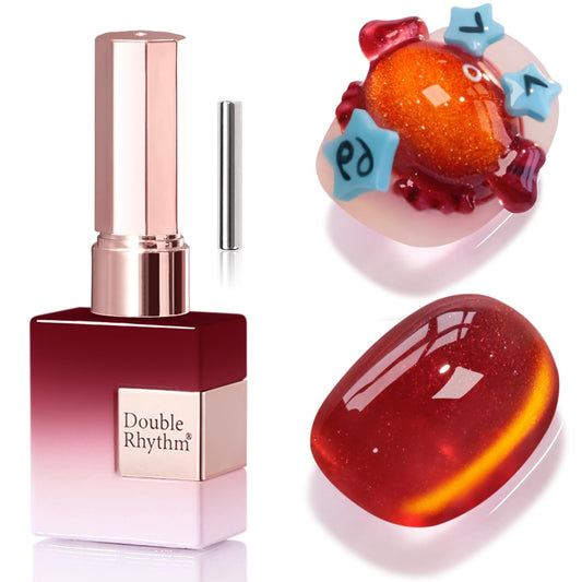 Double Rhythm 0.5 OZ Cat Eye Gel Polish with Magnet 15ML Holographic Glitter Shimmer Translucent Jelly Color Magnetic Nail Polish Salon DIY at Home (Sunny Blood Red-MC1253) | alldaygood beauty