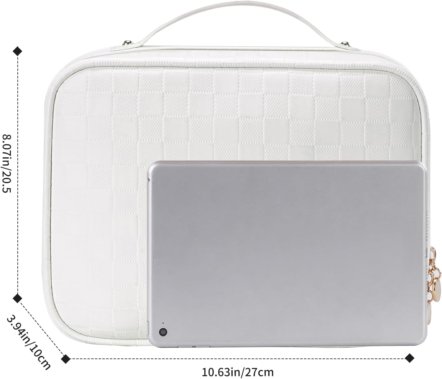 RIGHT AWAY Travel Toiletry Bag for Women, Waterproof Makeup Bag&Case, Portable Cosmetic Organizer Checkered Make up Bag for Full Sized Toiletries，Cosmetics and Travel-Size Accessories,White Checkered