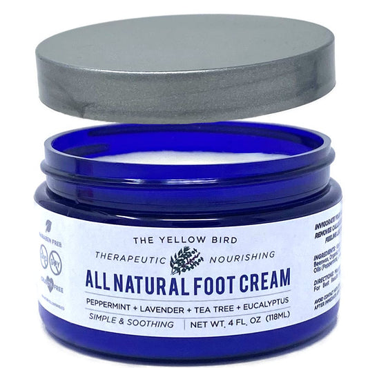 Yellow Bird Natural Foot Cream - For Dry and Cracked Feet Repair. Organic Athlete’s Foot Balm. Salve Moisturizer for Heel Care & Callus Treatment with Tea Tree Oil & Peppermint Essential Oils | alldaygood beauty