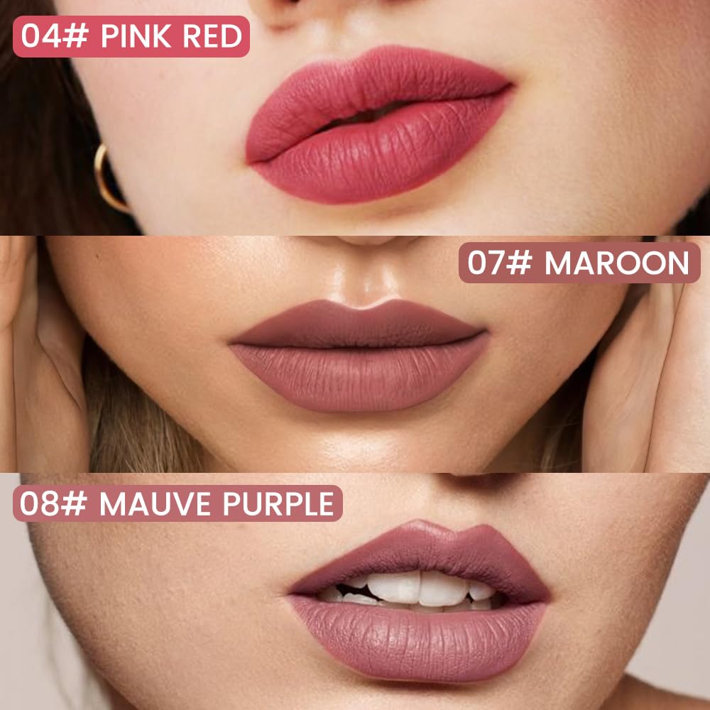 3Pcs Longwear Liquid Lip Liner Stain Marker Pen Set Long Lasting Waterproof, Pink Red Maroon Mauve Purple Matte 24 Hour Lip Liner and Lipstick Combo, Color Stay Lipliner All Day, Lip Stain peel off