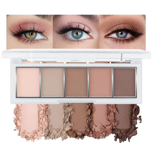 5 Colors Matte Nude Eyeshadow Makeup Palette, Nude Pink Brown Taupe Neutral Matte Smokey Cream Mini Eye Shadow Palette Makeup for Older Women Blue Green Eyes, Contour Make up Palettes sombras de ojos | alldaygood beauty