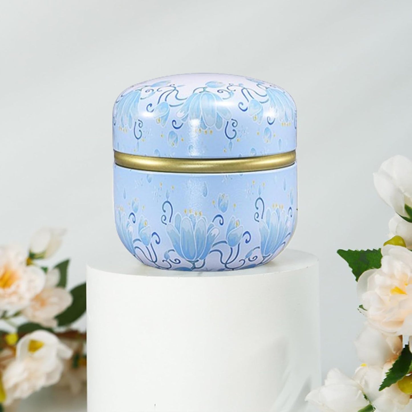 Body Powder Puff and Container for Dusting Powder, Women Powder Puff and Powder Case for Bath and Travel (Light Blue)
