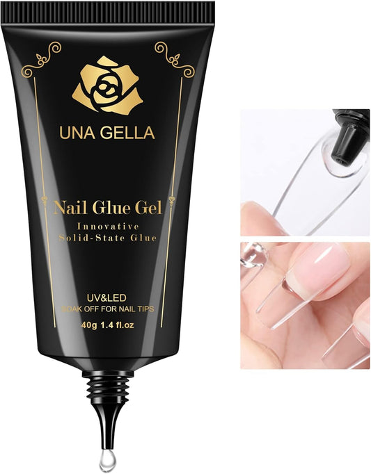 UNA GELLA Gel Nail Glue, Solid Nails Gl ue Gel 40ml Lamp Curing Needed Soak Off G LUE Strong Nail G LUE G el for Acrylic Fake Nails Tips Extension Press On Nails for Gelly Tips | alldaygood beauty