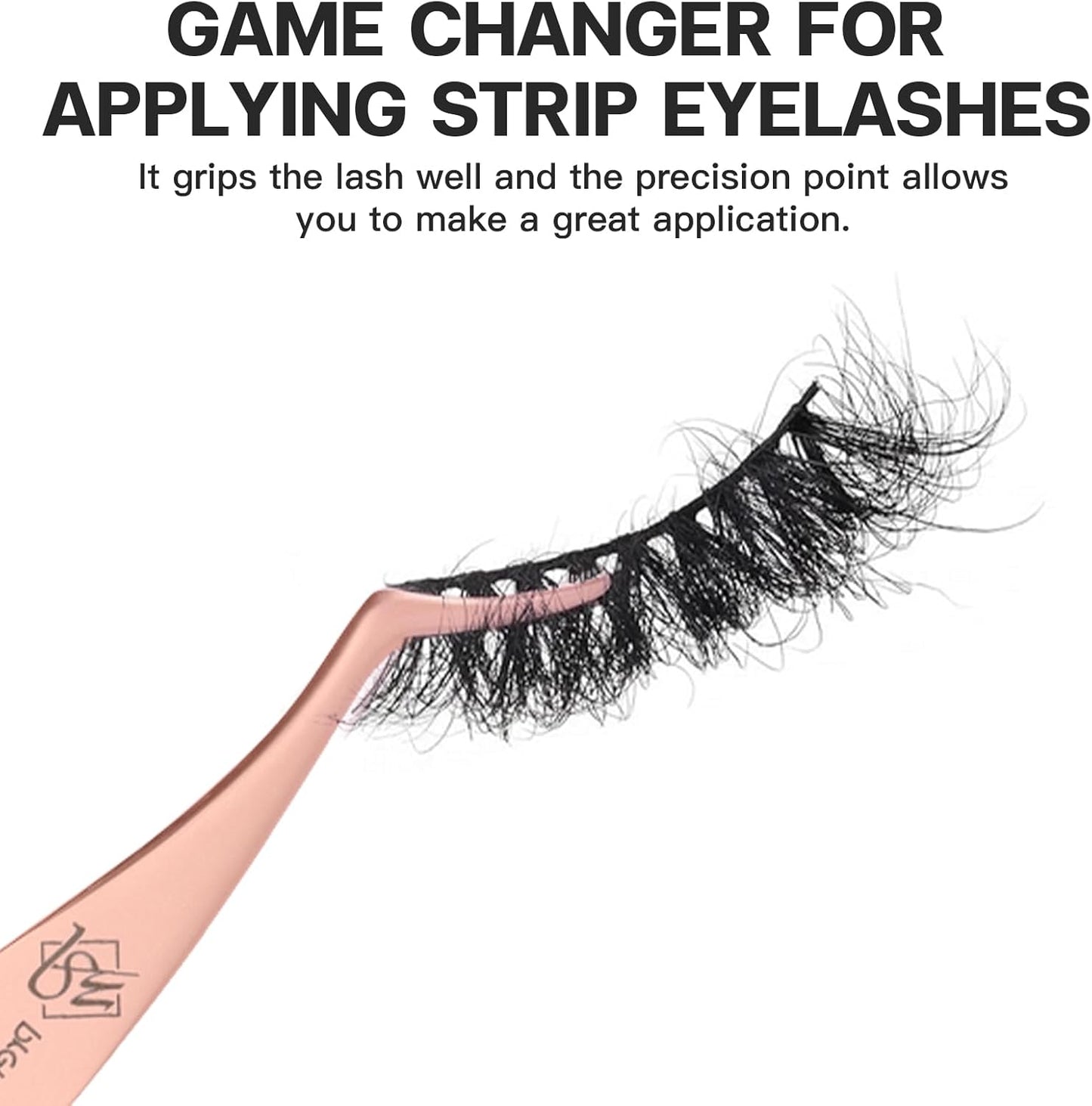 Pretty memory Eyelash Applicator Tool Stainless Steel Lash Tweezers Curved Eyelash Tweezers for Easy Lash Application and Removal, Rose Gold