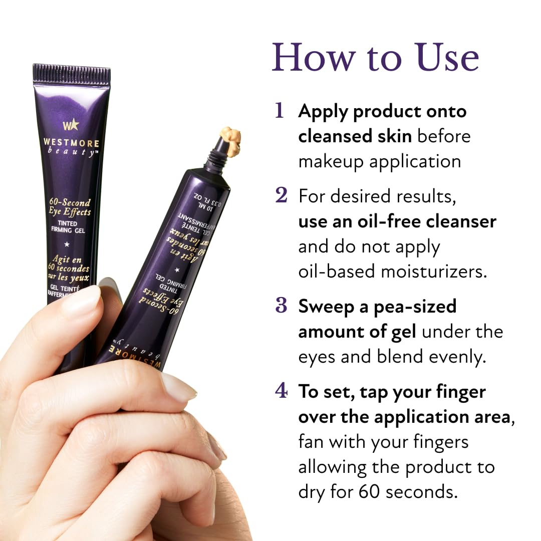 Westmore Beauty 60 Second Effects Tinted Firming Gel - Under Eye Cream For Puffiness And Bags Under Eyes - 10 mL Light to Medium - 0.33 Fl Oz
