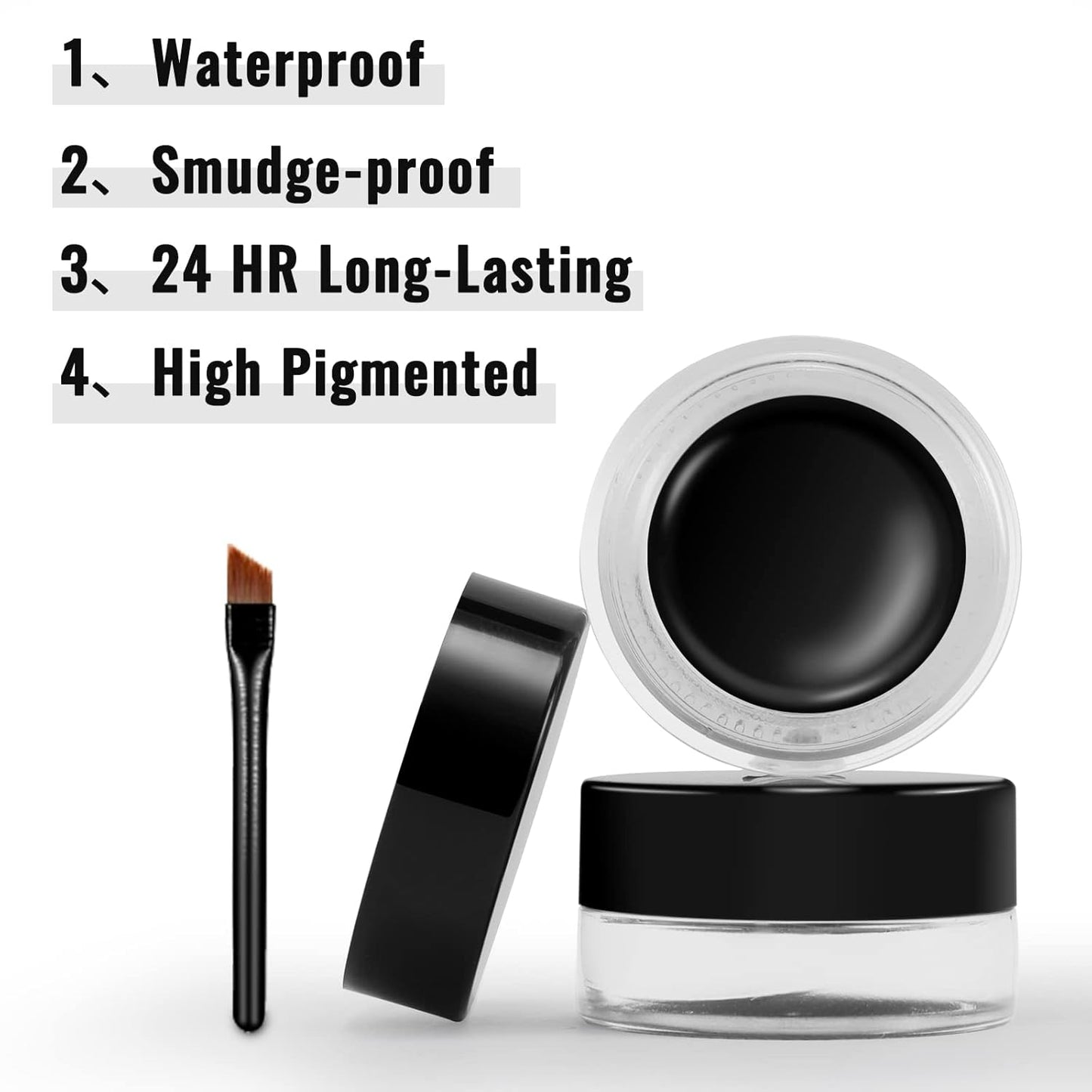 Erinde Black Gel Eyeliner, Waterproof Cream Eyeliner Gel Pot, High-Intensity Pigments Long Lasting Smudge Proof Eye Liner Eyebrow Makeup, Waterline Matte Eye Liner with 2PCS Brushes, 02 Balck